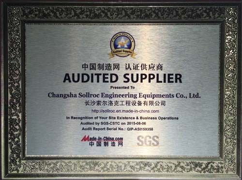 China Changsha Sollroc Engineering Equipments Co., Ltd Certificaten